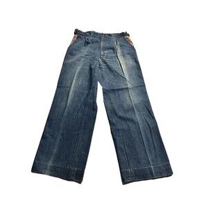 Vintage Rare Saint Laurent Sport 100% Cotton Wide Leg Jeans Size 33 Button Logos
